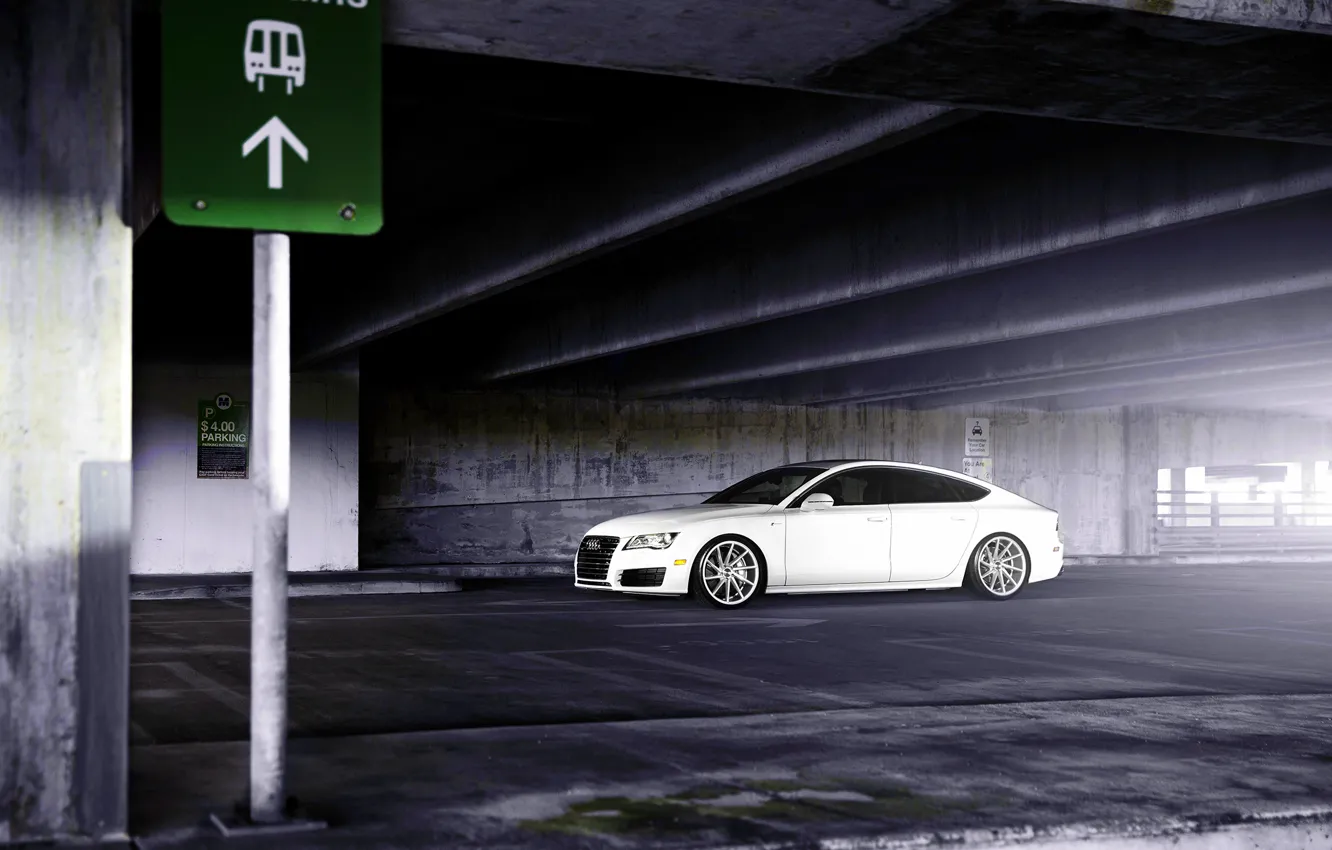 Photo wallpaper Audi, white, wheels, side, vossen