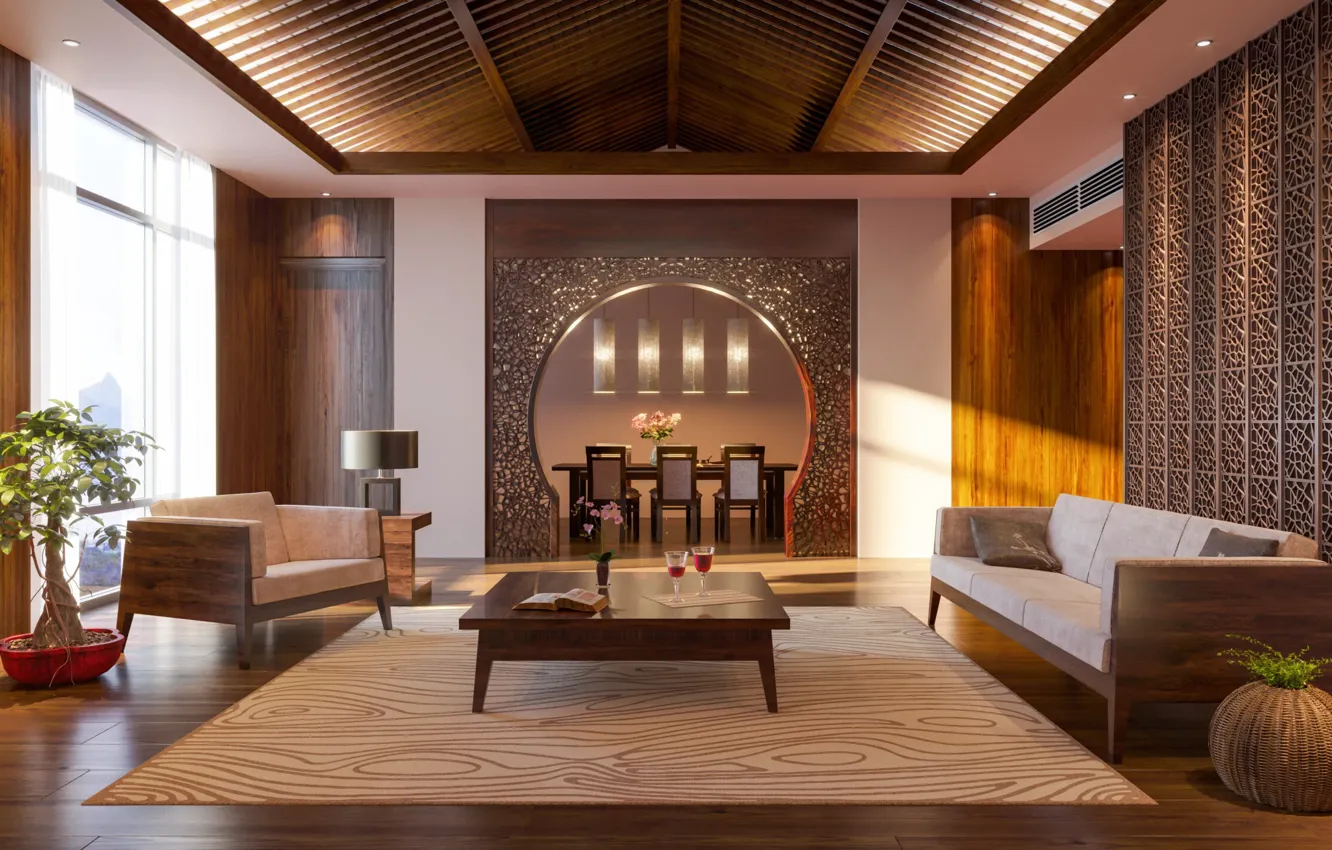 Photo wallpaper design, style, interior, living room, dining room, Asian Zen interior design, Asian interior design in …