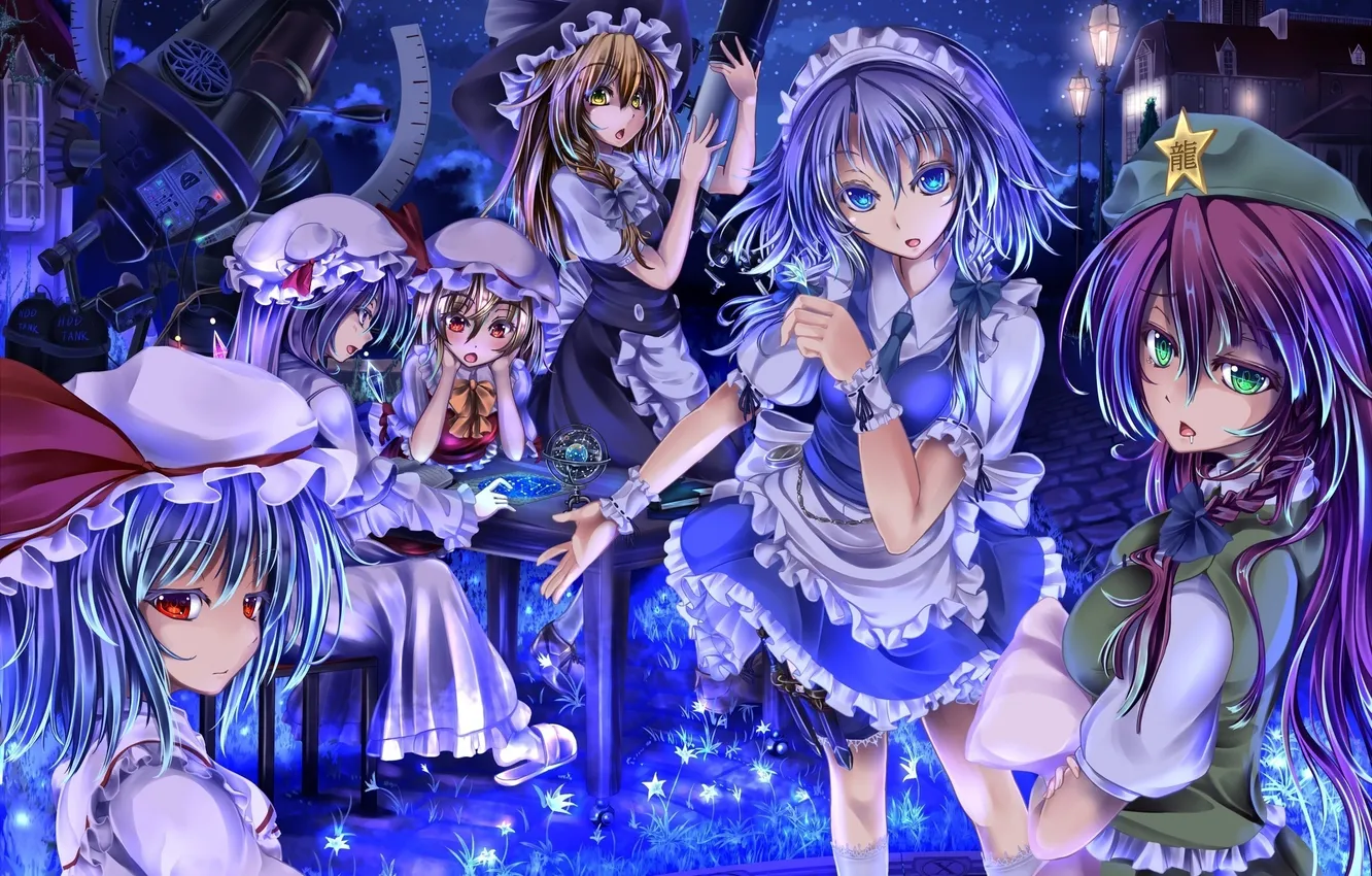 Photo wallpaper the sky, girl, stars, clouds, night, home, hat, art