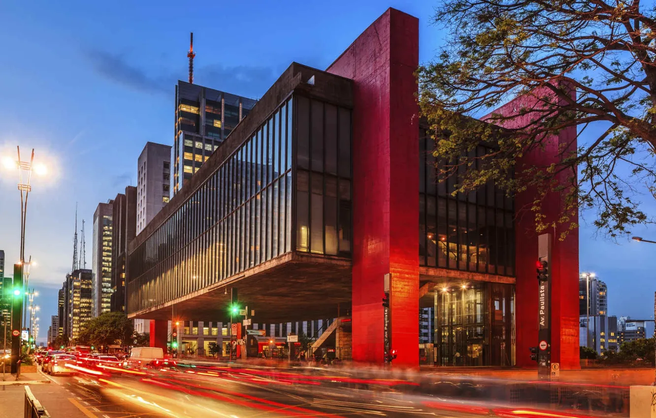 Photo wallpaper night, lights, Brazil, Sao Paulo, The Museum of modern art