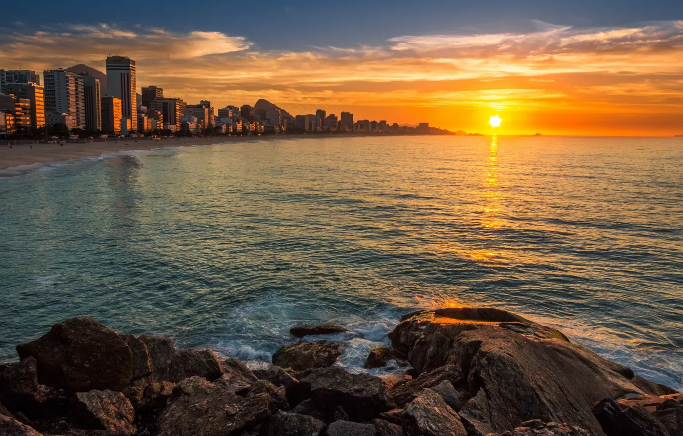 Photo wallpaper sunrise, Brazil, Rio de Janeiro, Leblon