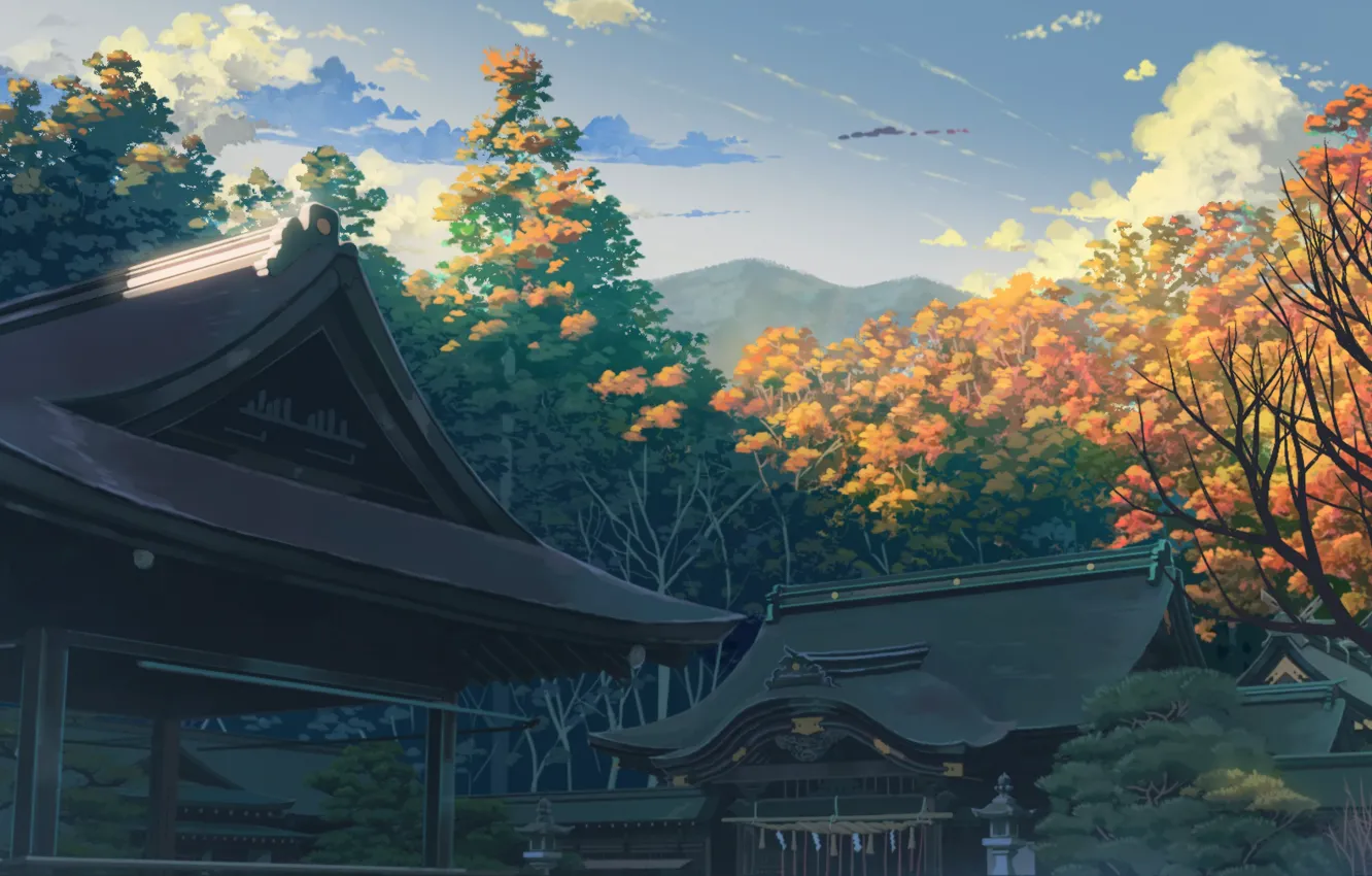 Photo wallpaper autumn, the sky, trees, temple, by nasus