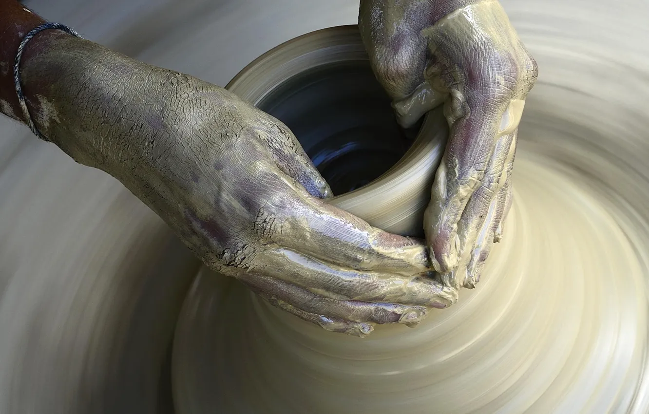 Photo wallpaper hands, vase, pitcher, clay, hands, vase, Gonchar, keramik