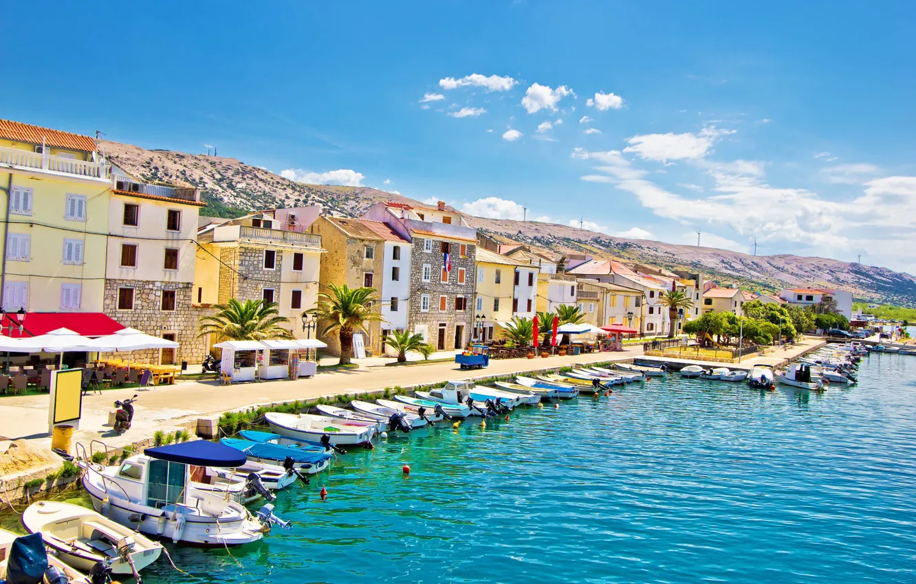 Photo wallpaper sea, the city, Marina, promenade, Croatia, the island of Pag, Pag