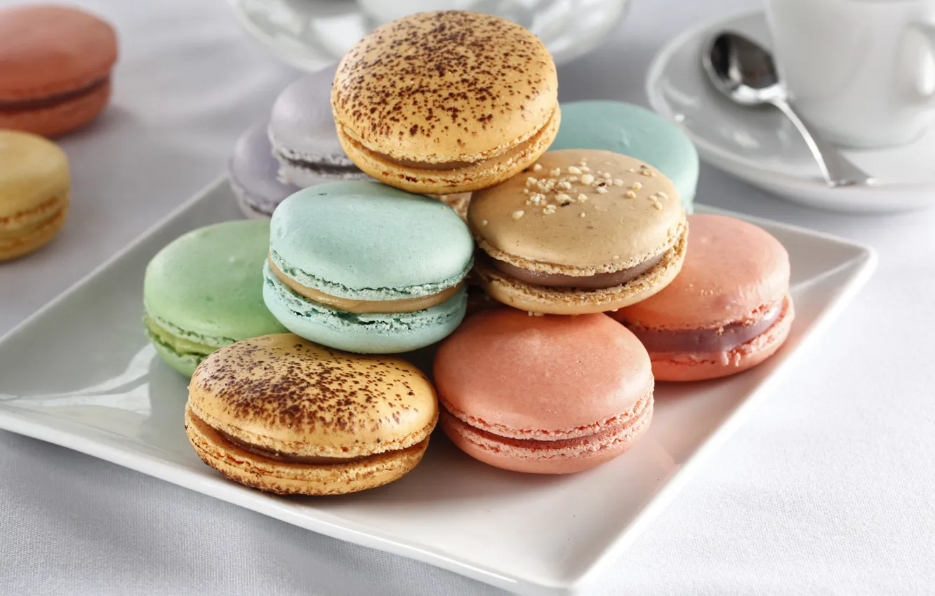 Photo wallpaper plate, dessert, cakes, sweet, macaron