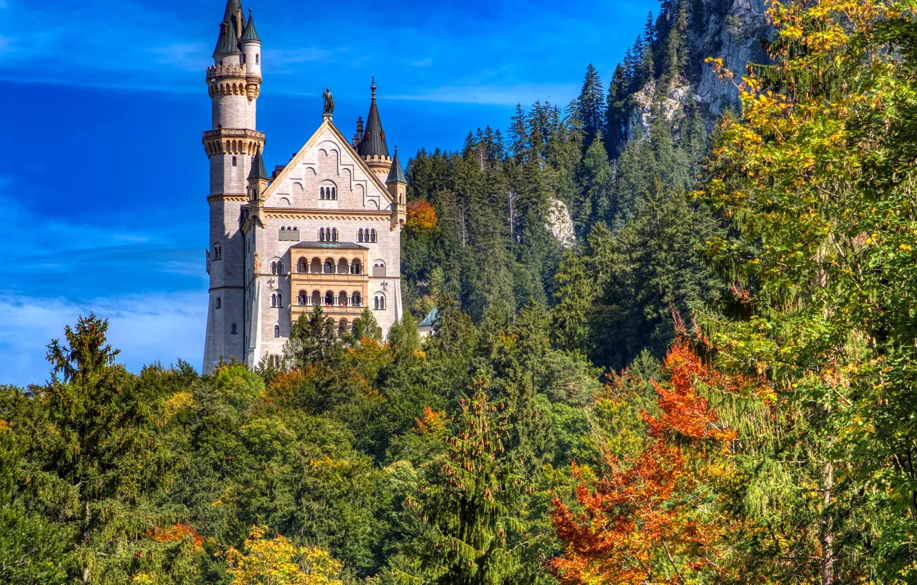 Photo wallpaper autumn, forest, rock, castle, Germany, Bayern, Germany, Bavaria