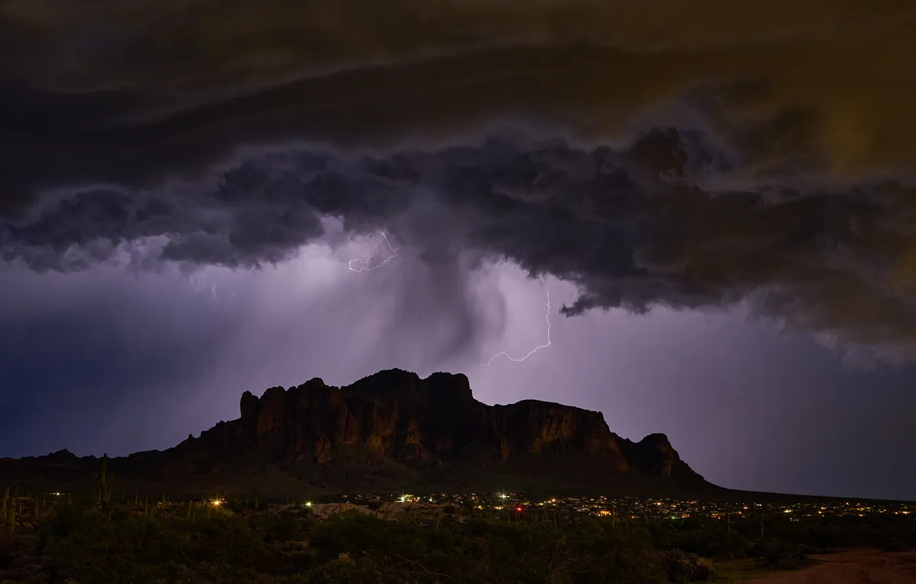 Photo wallpaper the storm, night, clouds, rocks