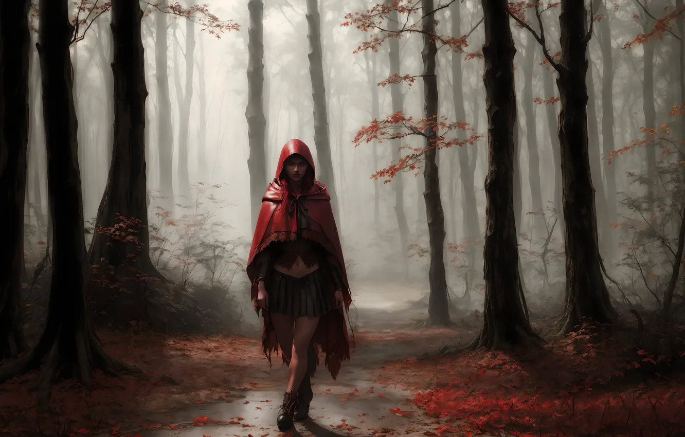 Photo wallpaper girl, fantasy, forest, red hair, art, digital art, fantasy art, fantasy girl