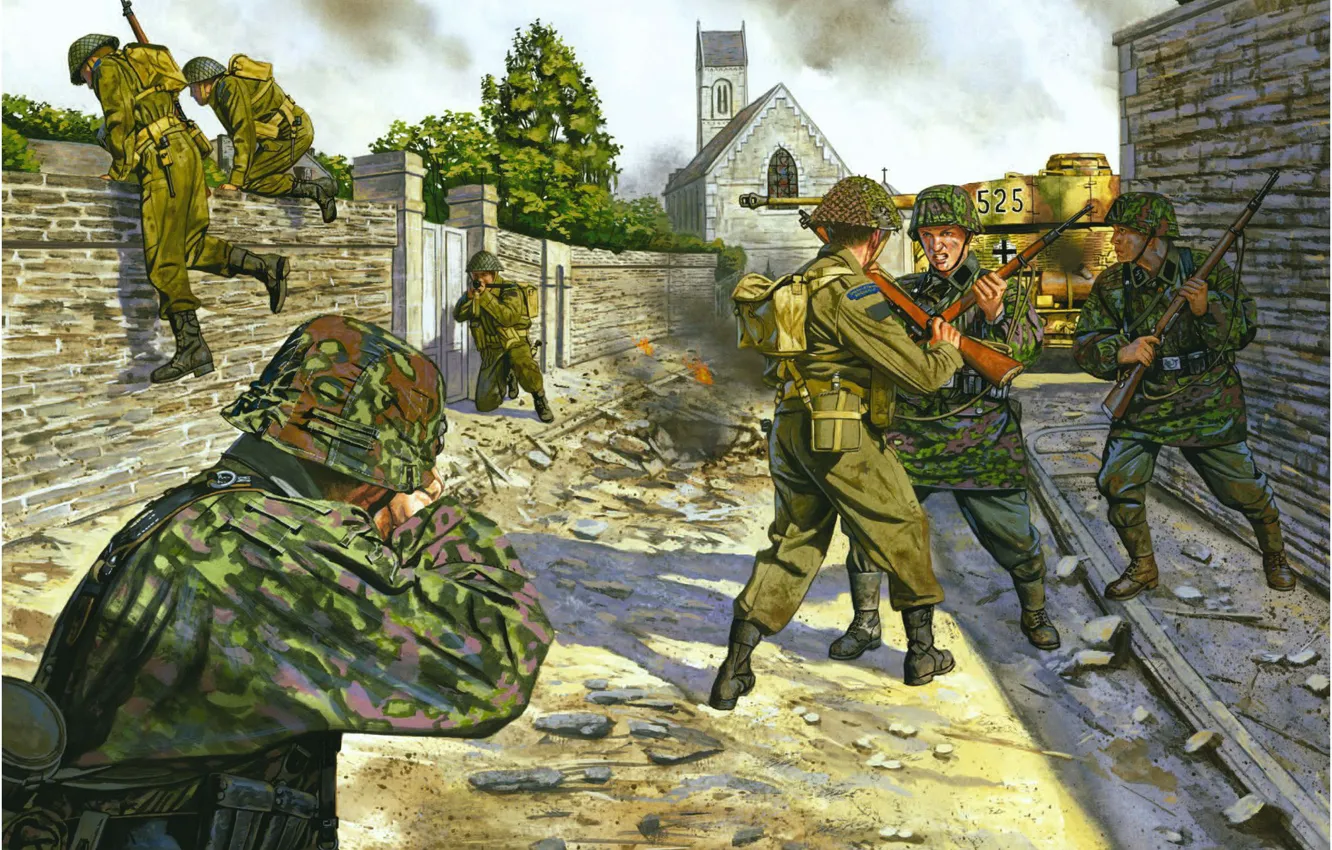 Photo wallpaper soldiers, tank, fight, the Germans, urban combat, british infantrymen