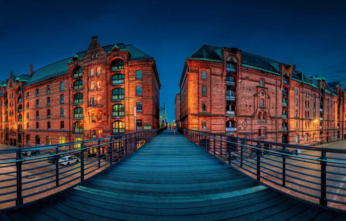 Photo wallpaper road, bridge, river, building, home, Germany, panorama, channel