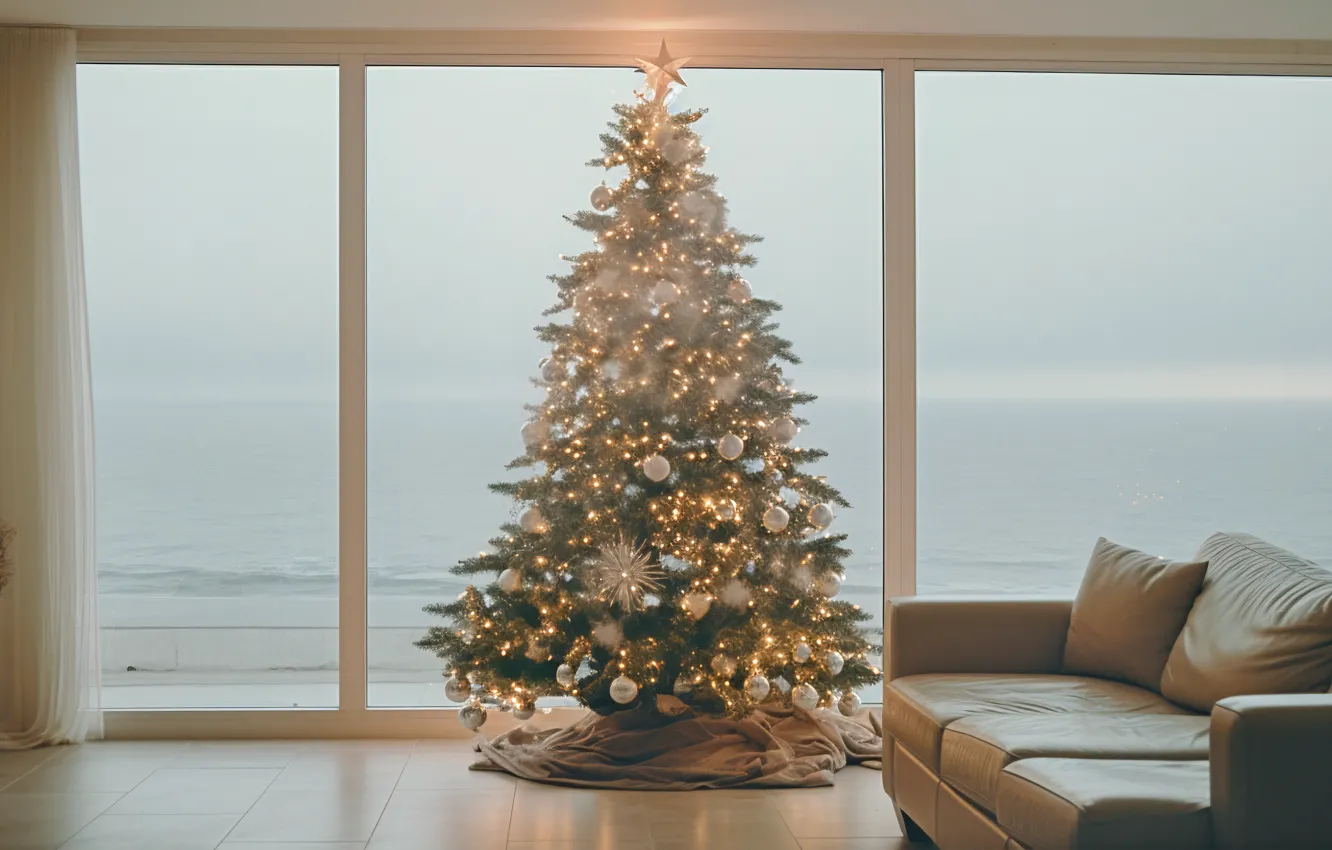 Photo wallpaper decoration, room, balls, tree, new year, home, interior, Christmas