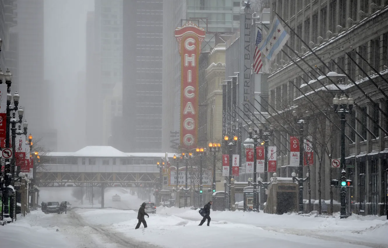 Photo wallpaper winter, city, the city, Chicago, USA, Chicago, Illinois, winter