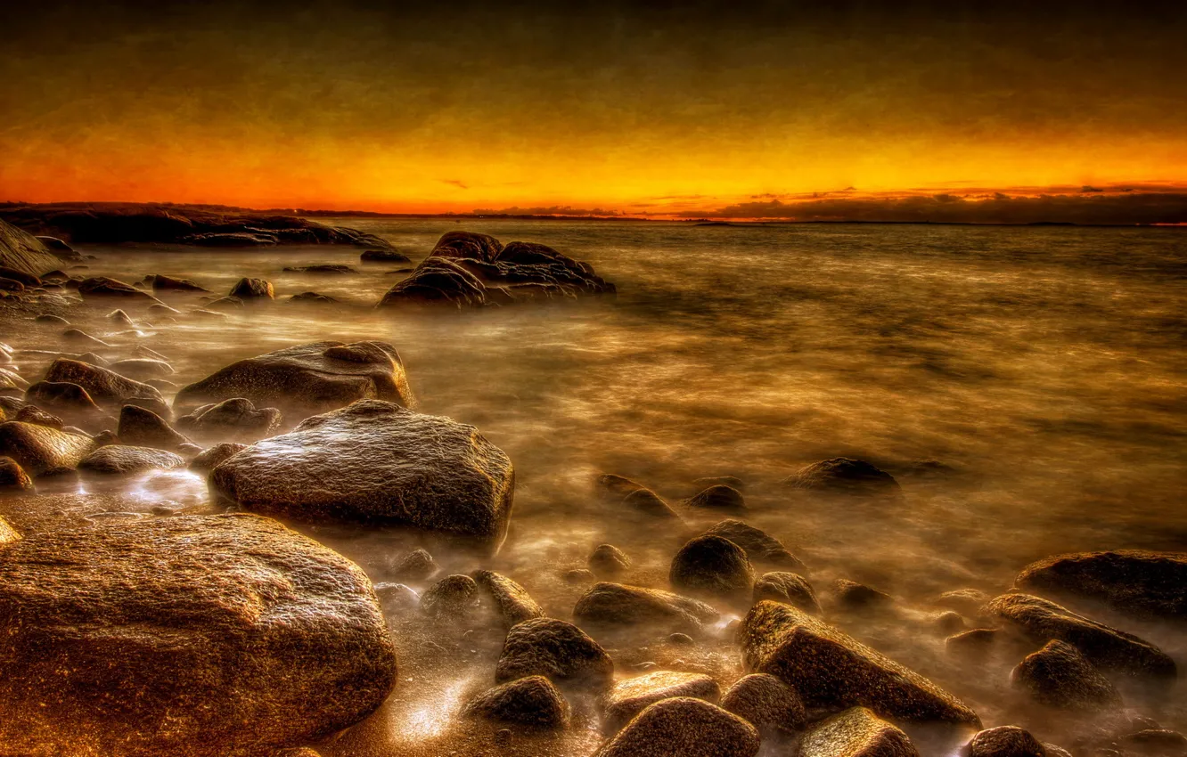 Photo wallpaper sea, landscape, sunset, style, background