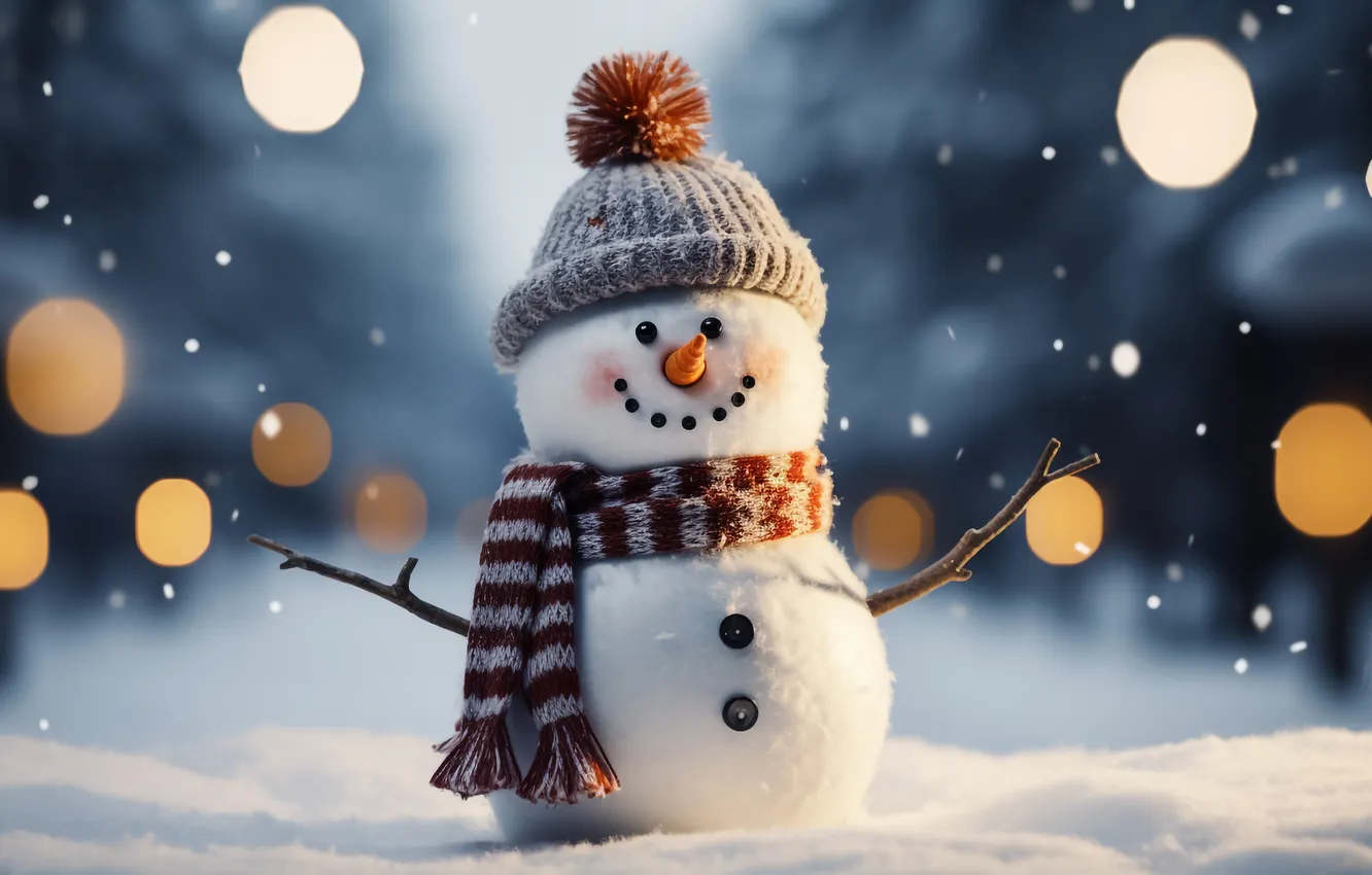 Photo wallpaper winter, snow, decoration, Christmas, New year, snowman, happy, Christmas