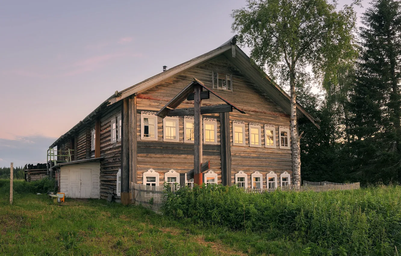 Photo wallpaper summer, the evening, village, Arkhangelsk oblast, Pechysche