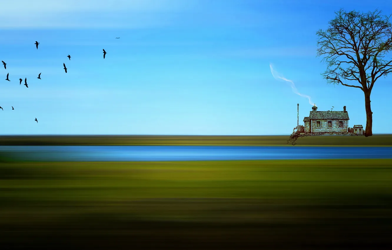 Photo wallpaper trees, style, background, bird, home