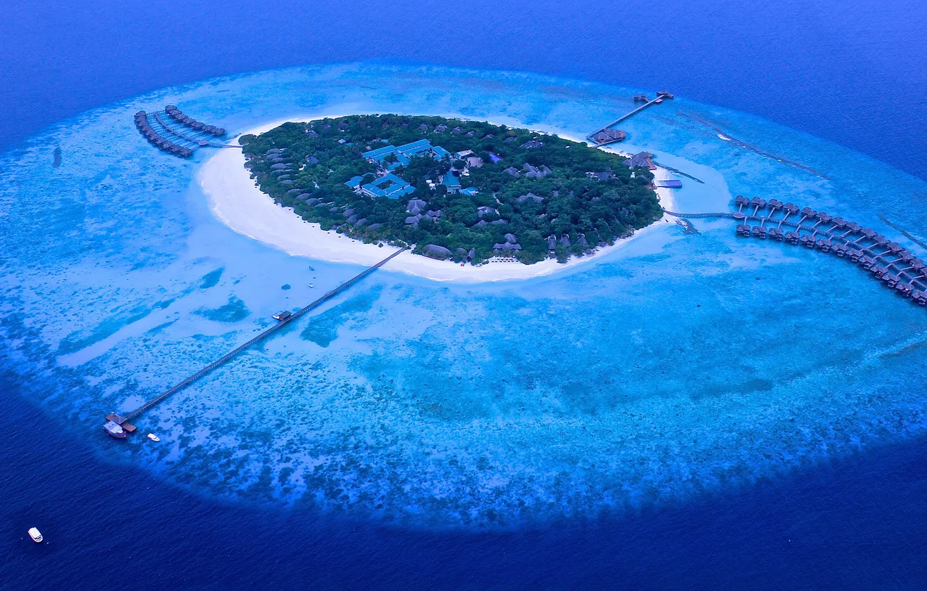 Photo wallpaper beach, the ocean, island, pierce, The Maldives, resort, reef, Maldives