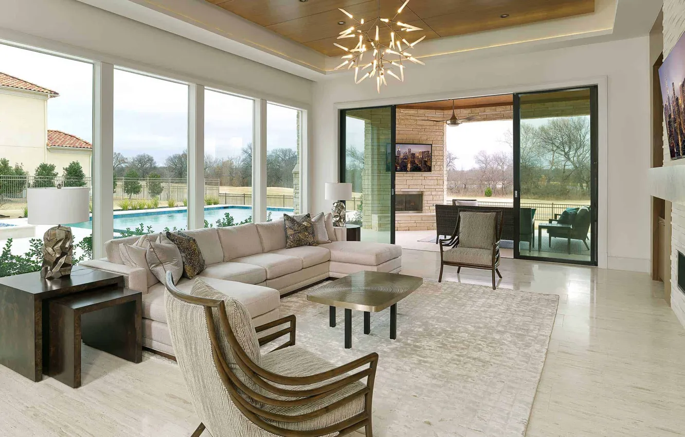 Photo wallpaper interior, pool, terrace, living room, Dallas