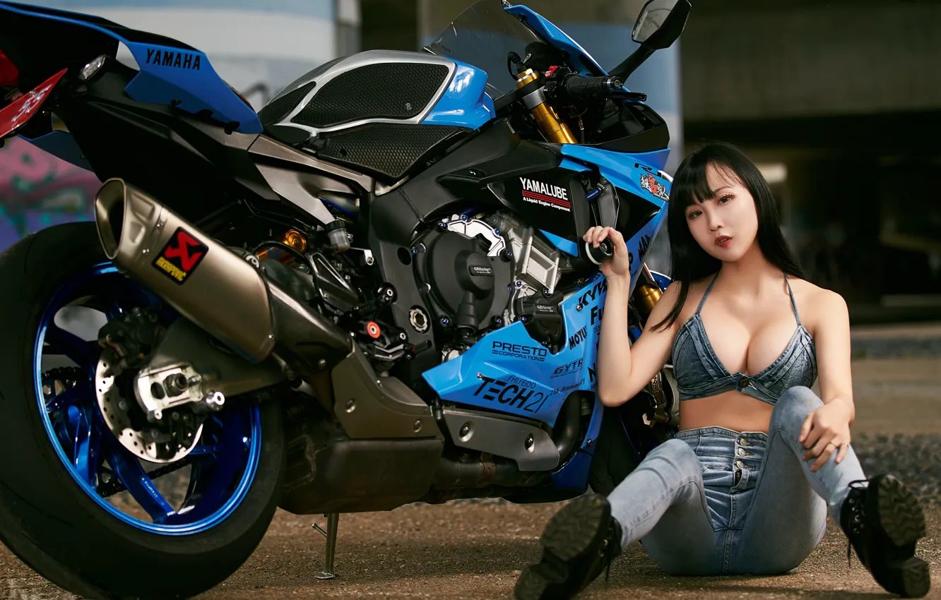 Photo wallpaper girl, motorcycle, Asian
