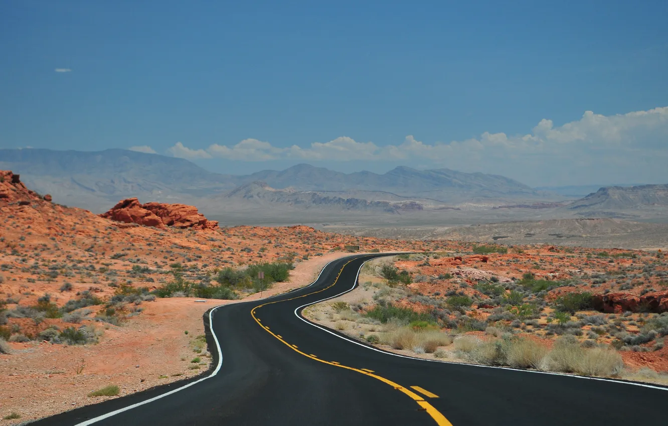 Photo wallpaper road, the sky, freedom, clouds, landscape, mountains, nature, the steppe