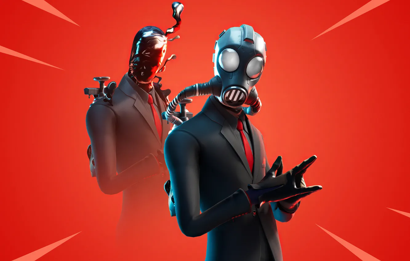 Photo wallpaper gas mask, red background, Fortnite