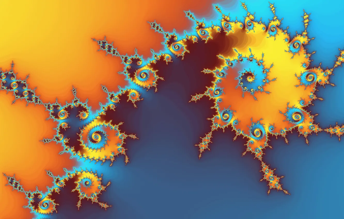 Photo wallpaper orange, blue, yellow, abstraction, blue, pattern, spiral, fractal