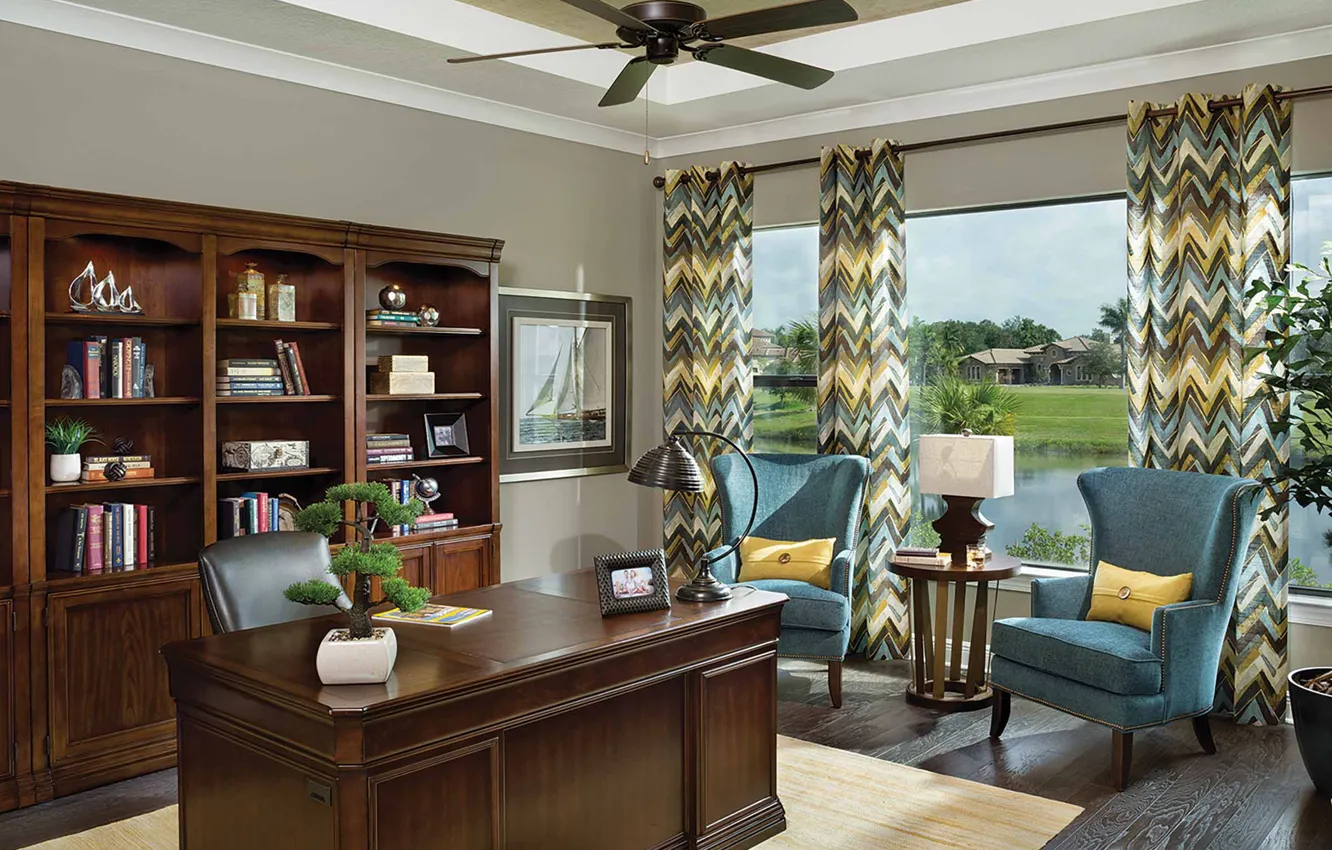 Photo wallpaper room, interior, chair, library, office