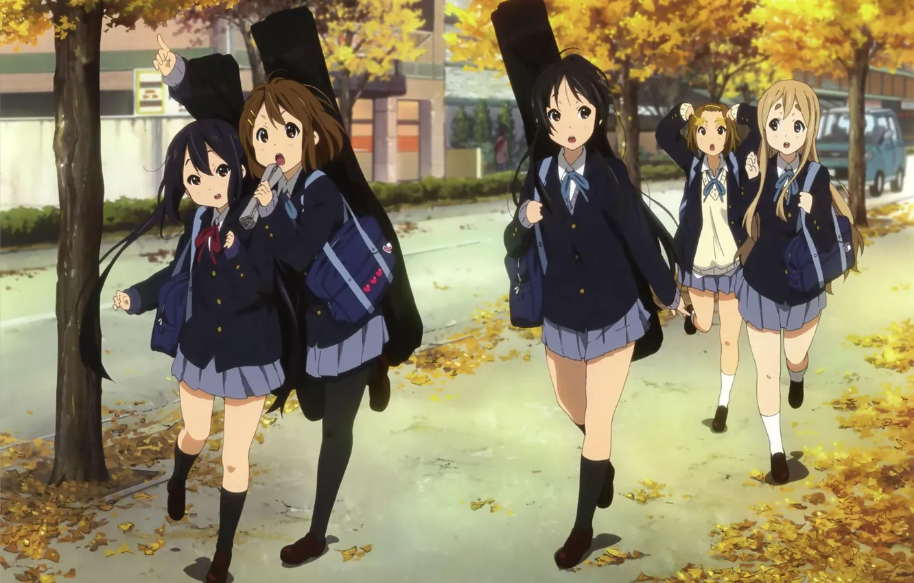 Photo wallpaper autumn, guitar, K-On!, keion, Moogie, Mio Akiyama, Mio Akiyama, Yui Hirasawa