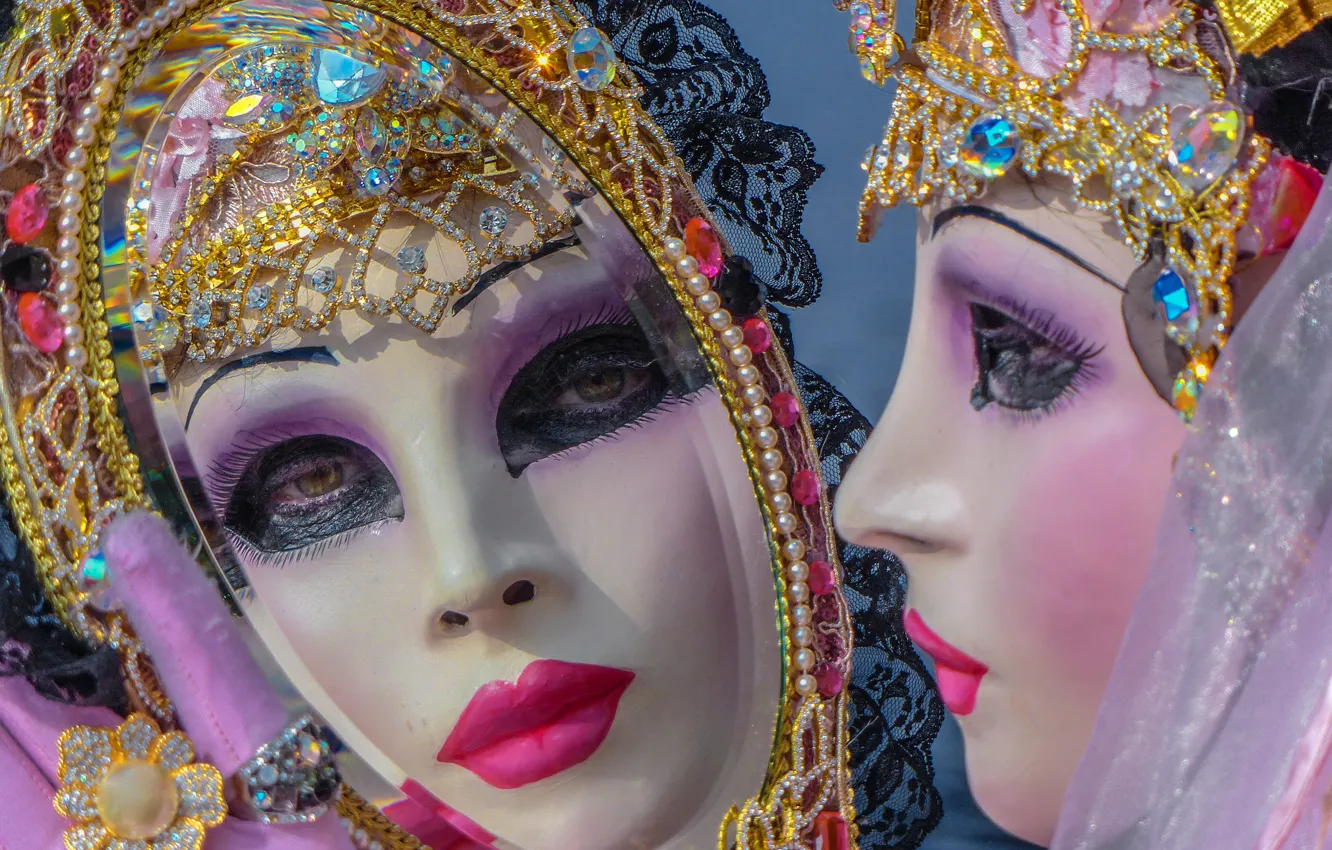 Photo wallpaper mirror, mask, Venice, carnival