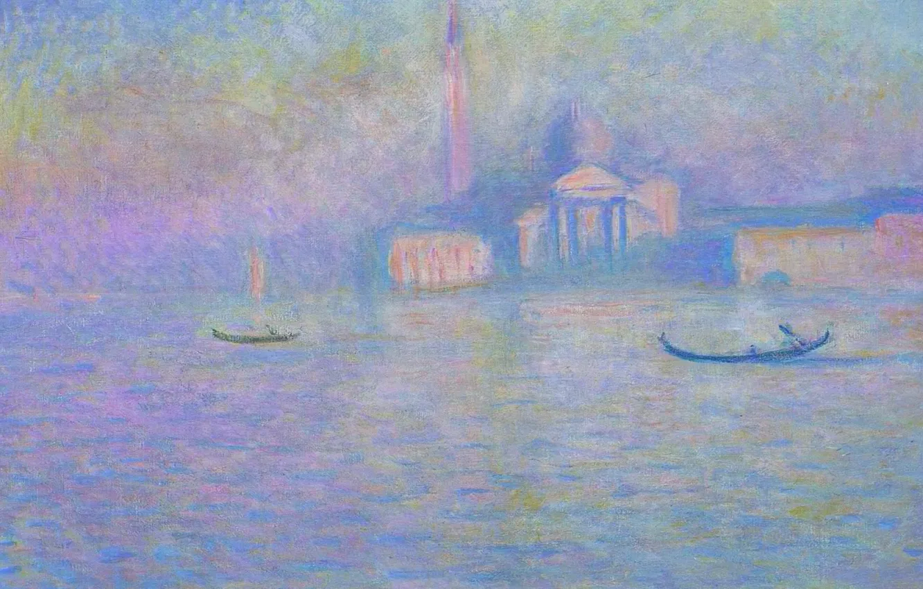 Photo wallpaper landscape, boat, picture, Venice, gondola, Claude Monet, San Giorgio Maggiore