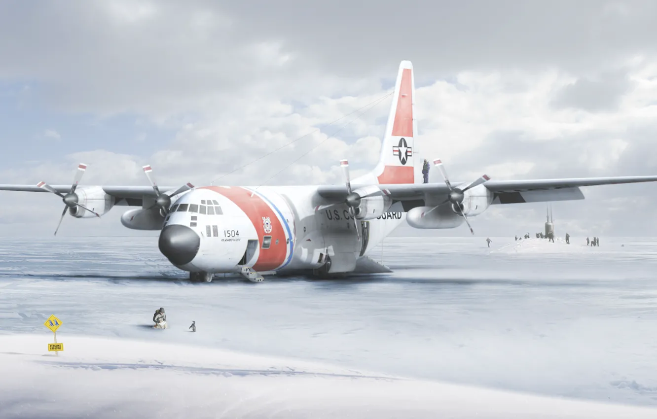 Photo wallpaper plate, The plane, penguin, Antarctica