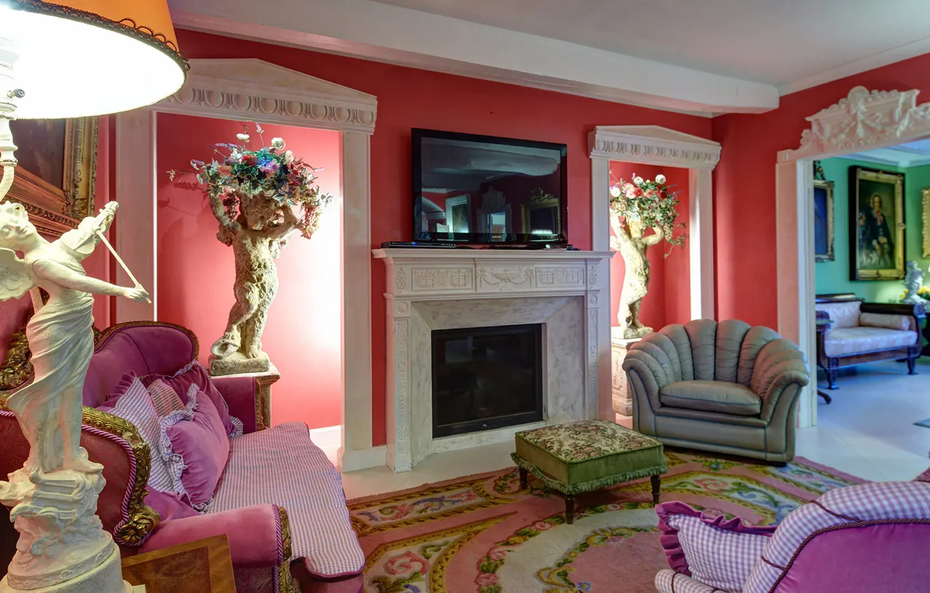 Photo wallpaper design, style, interior, Italy, fireplace, living room, Tuscany, villa Pogiarezza