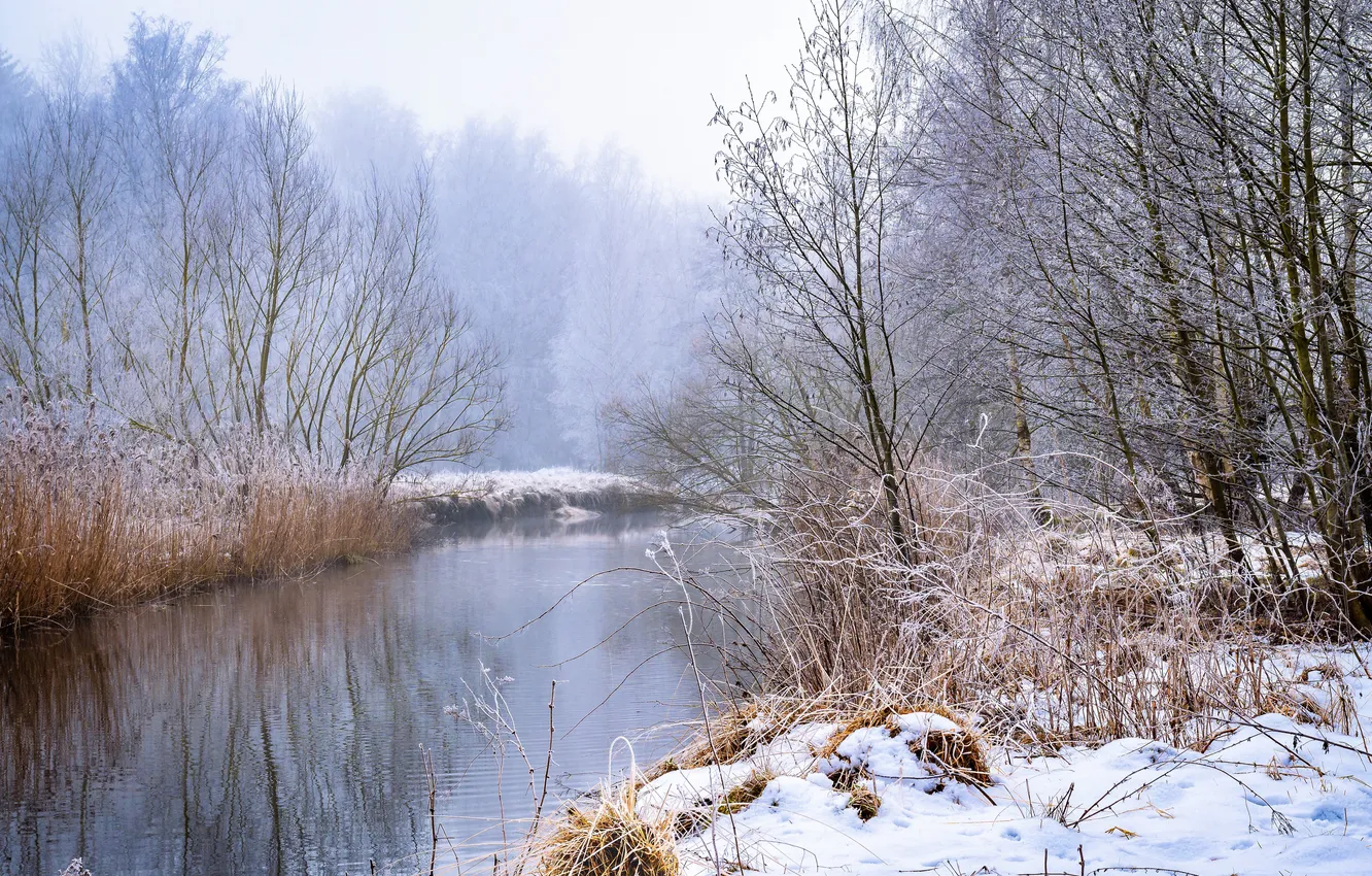 Photo wallpaper winter, snow, river