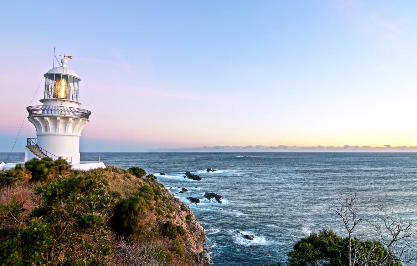 Photo wallpaper sea, the sky, sunrise, lighthouse, Australia