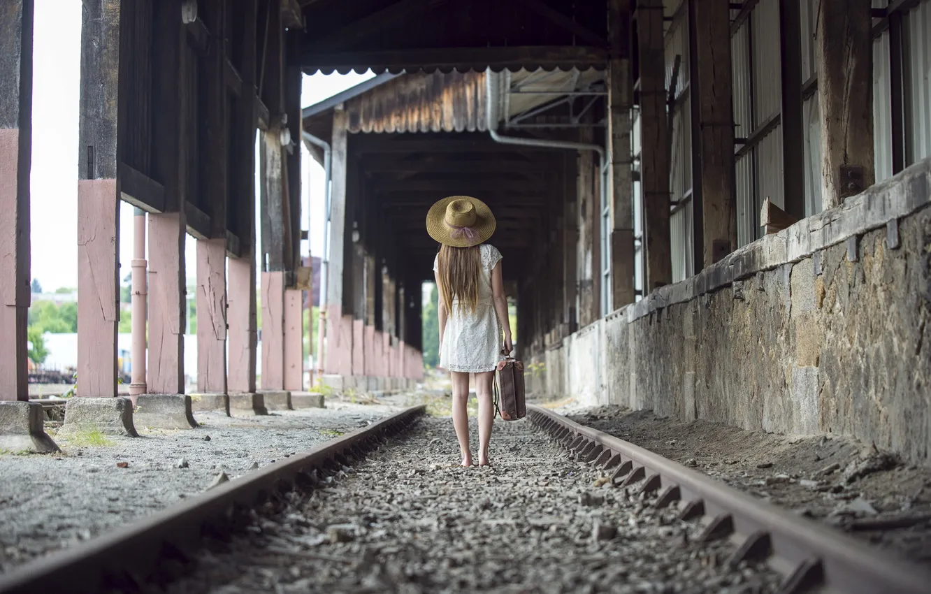 Photo wallpaper girl, style, mood, railroad