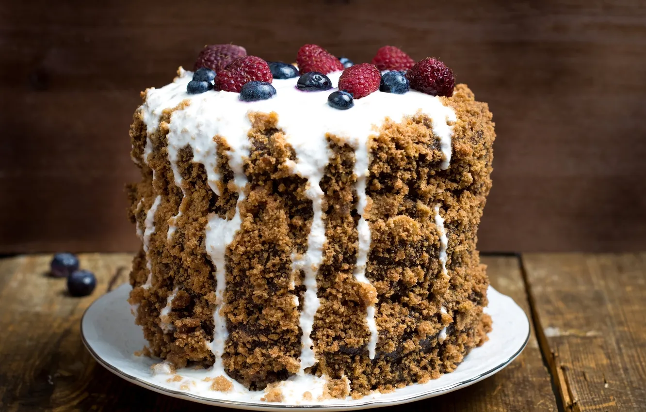 Photo wallpaper berries, cake, yogurt