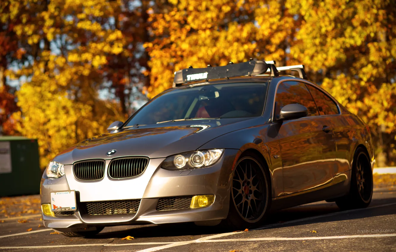 Photo wallpaper Autumn, BMW, BMW, E92, Tuning, Stance