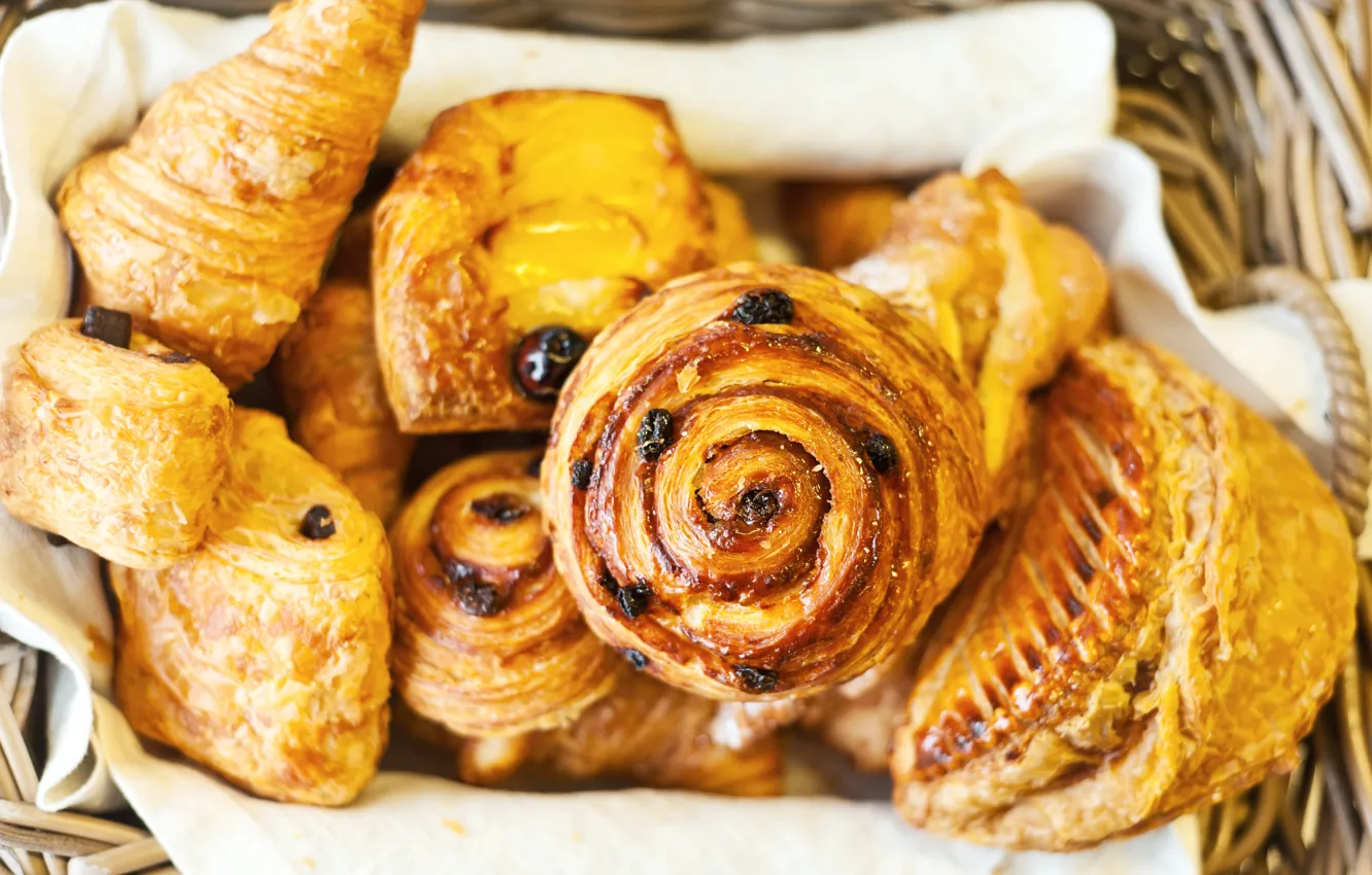 Photo wallpaper cakes, buns, croissant