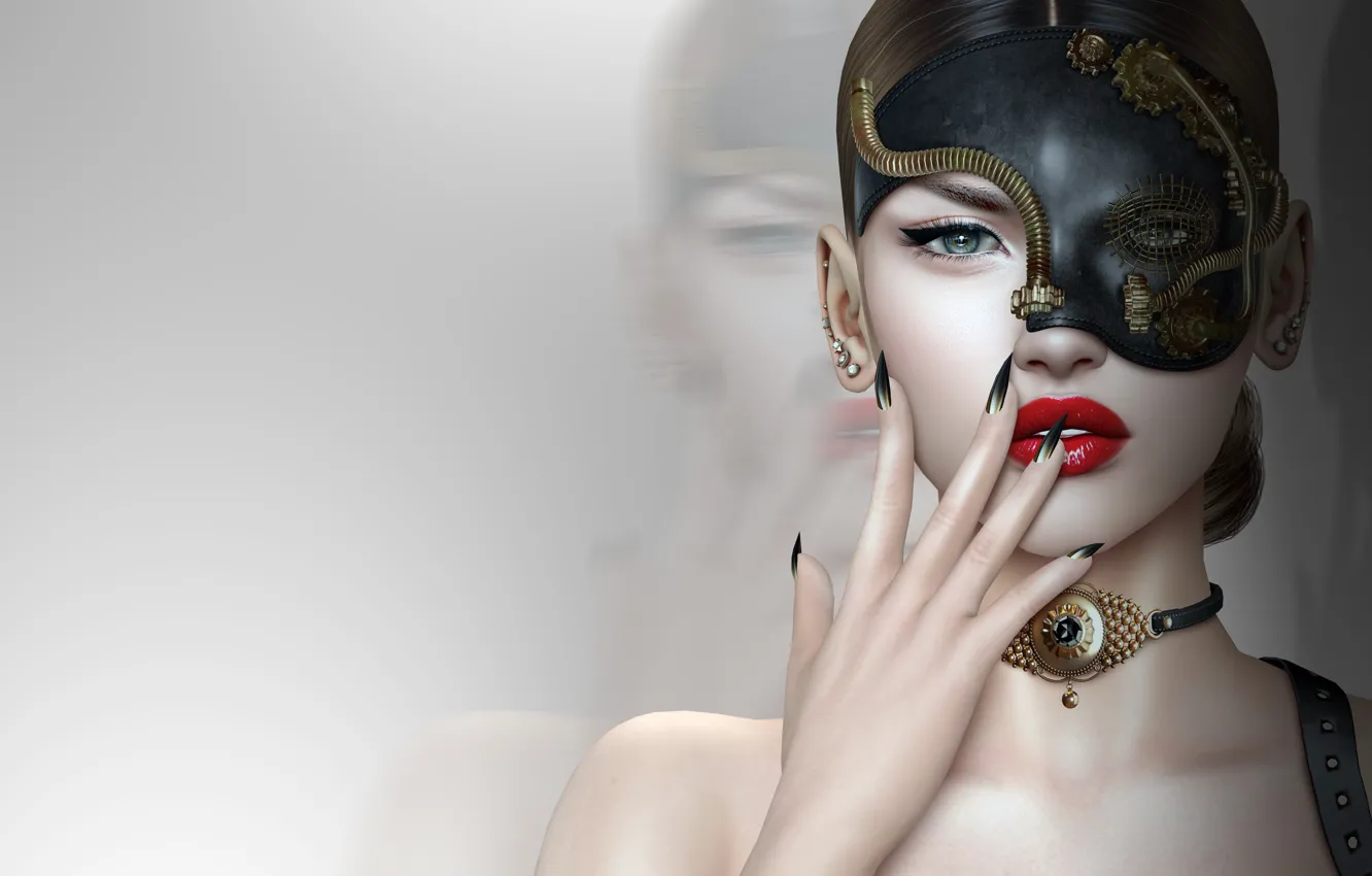Photo wallpaper girl, face, mask, manicure