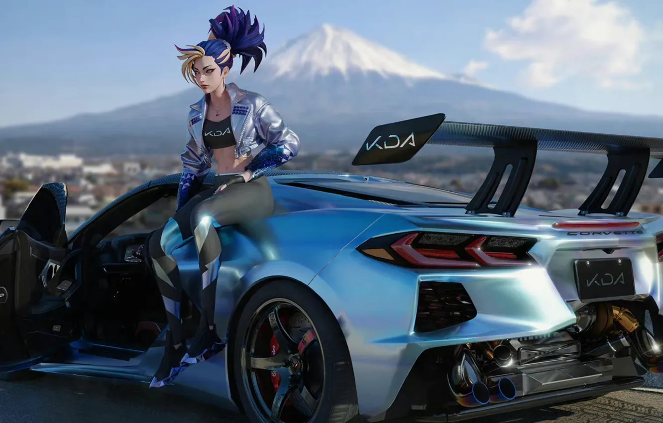 Photo wallpaper car, girl, game, league of legends