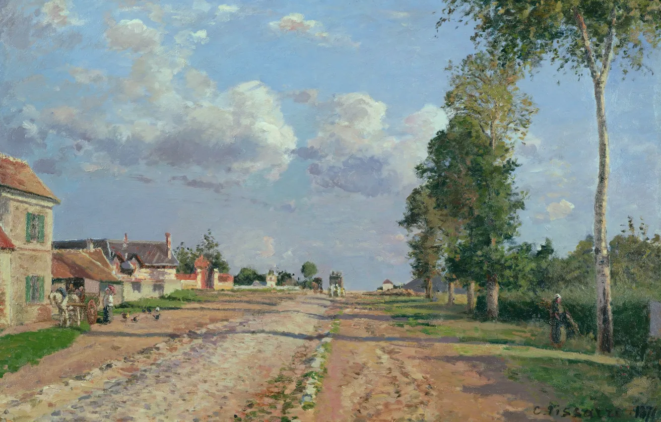 Photo wallpaper landscape, street, home, picture, Camille Pissarro, The road to Versailles. Rockinger