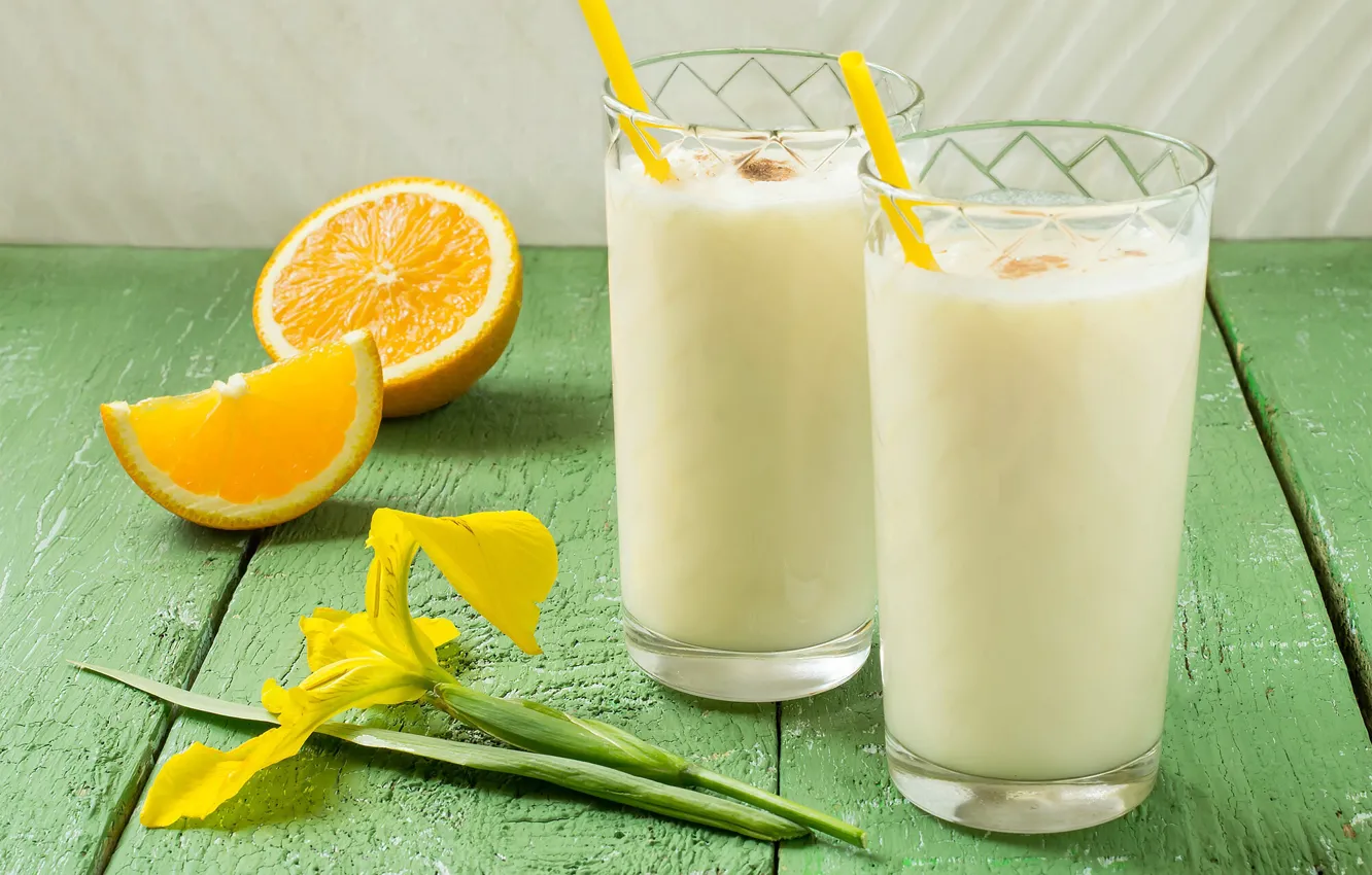 Photo wallpaper orange, cocktail, milk, iris