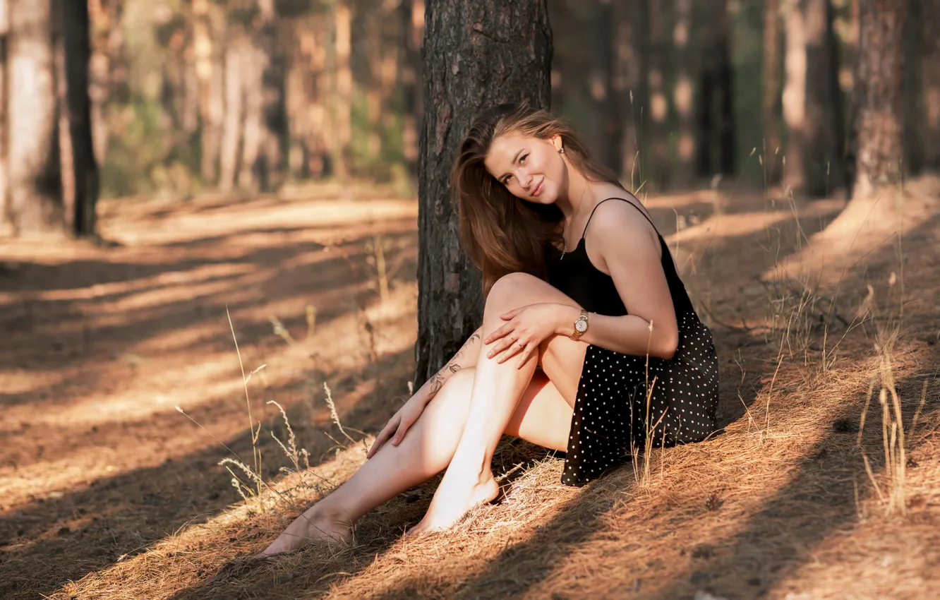 Photo wallpaper forest, summer, look, girl, pose, feet, Daria, Murat Kojahmetov