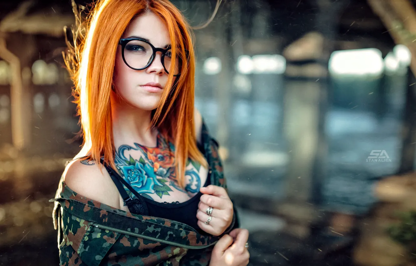 Photo wallpaper model, tattoo, redhead, suicide girls