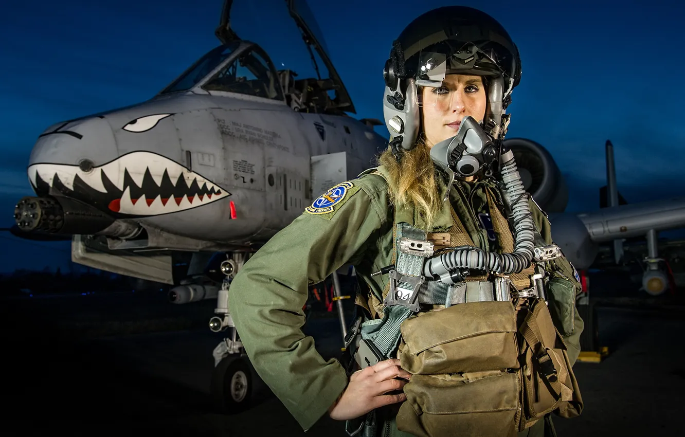 Photo wallpaper night, helmet, cabin, pilot, attack, USAF, Republic, A-10 Thunderbolt II