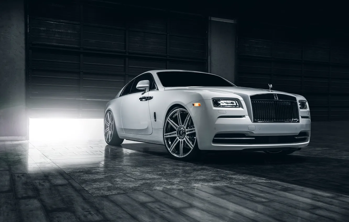 Photo wallpaper Rolls-Royce, Car, Front, White, Wheels, Class, Premium, Wraith