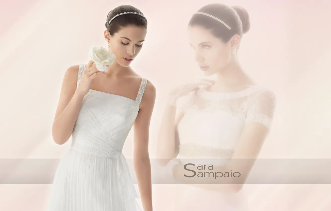 Photo wallpaper girl, model, brunette, white dress, Sara Sampaio, white rose