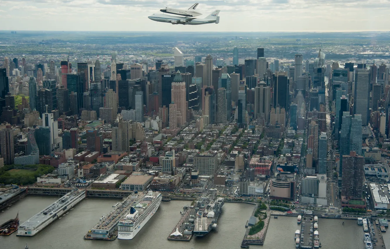 Photo wallpaper USA, skyline, flight, New York, Manhattan, view, buildings, skyscrapers