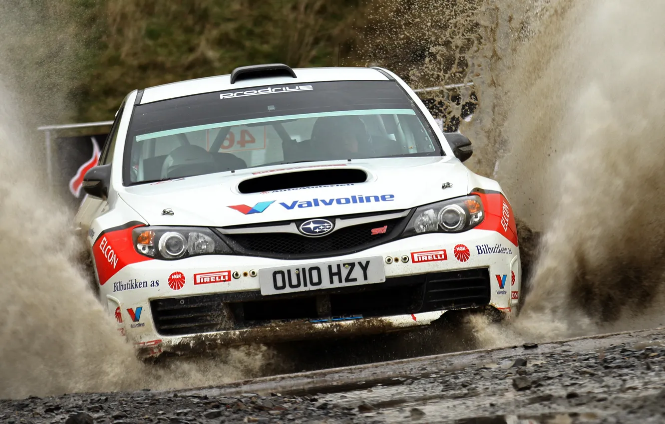 Photo wallpaper Water, Auto, White, Subaru, Impreza, Sport, Machine, Race