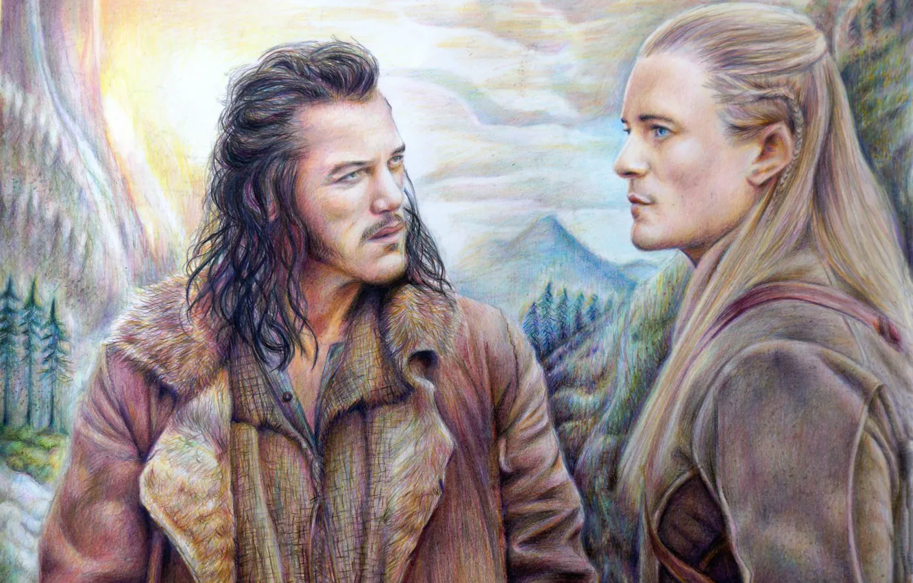 Photo wallpaper mountains, Legolas, The hobbit, The Hobbit, Bard the Bowman